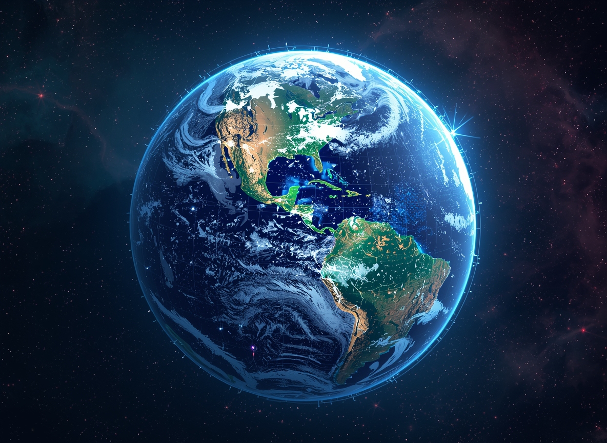 Vibrant digital illustration of Earth showcasing our global commitment to sustainability